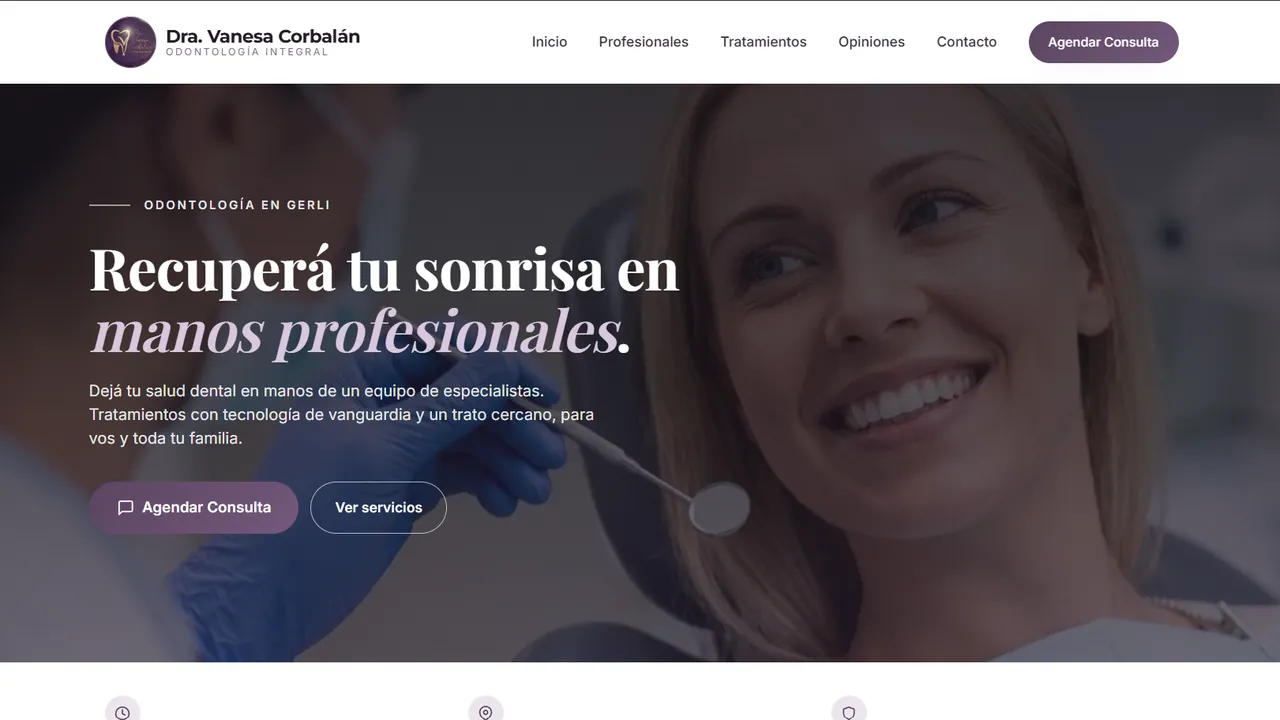 Captura del sitio de la Dra. Vanesa Corbalán, odontología en Gerli, Avellaneda